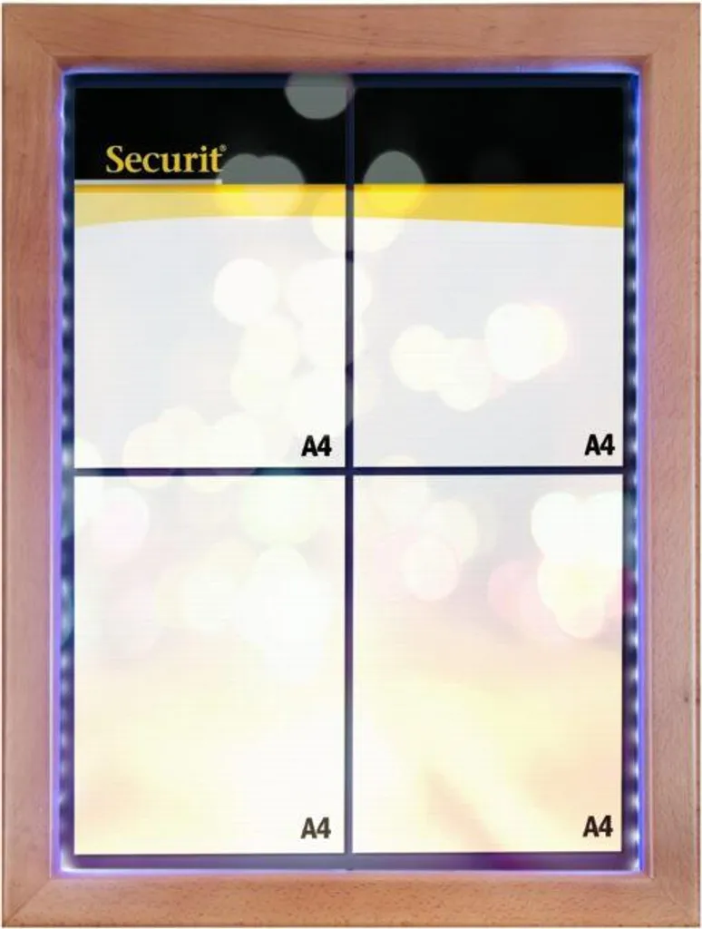 Affichage d'informations Securit Teak à LED blanches 4xA4 sans mât - 12