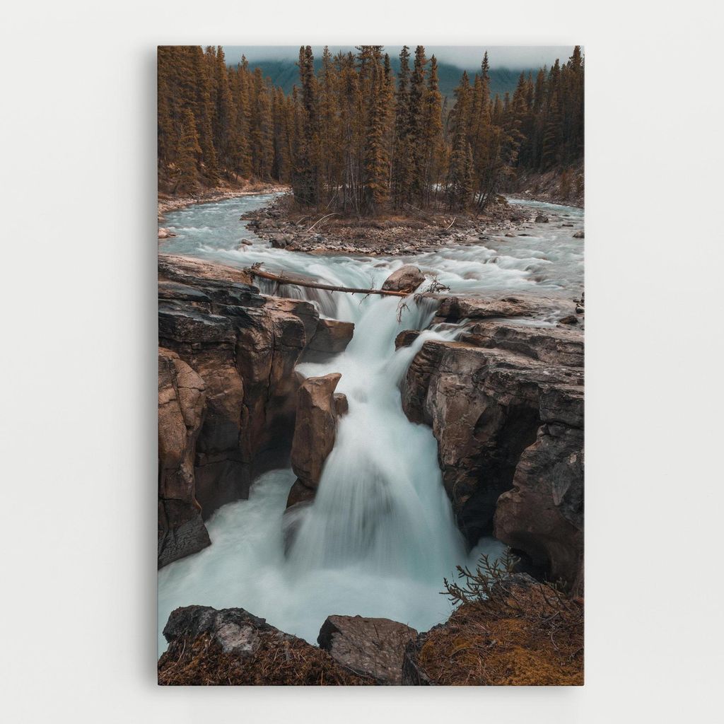 ARTHUB Leinwandbild 20x30 cm, Orange Trees Waterfall | Wohnzimmerdekoration, Hängende Bilder, Wanddekoration, Heimdekoration, Landschaften, Wass...