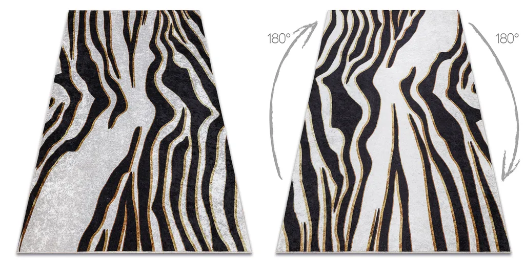 Tapis de salon lavable grand format motif zèbre beige et noir MIRO