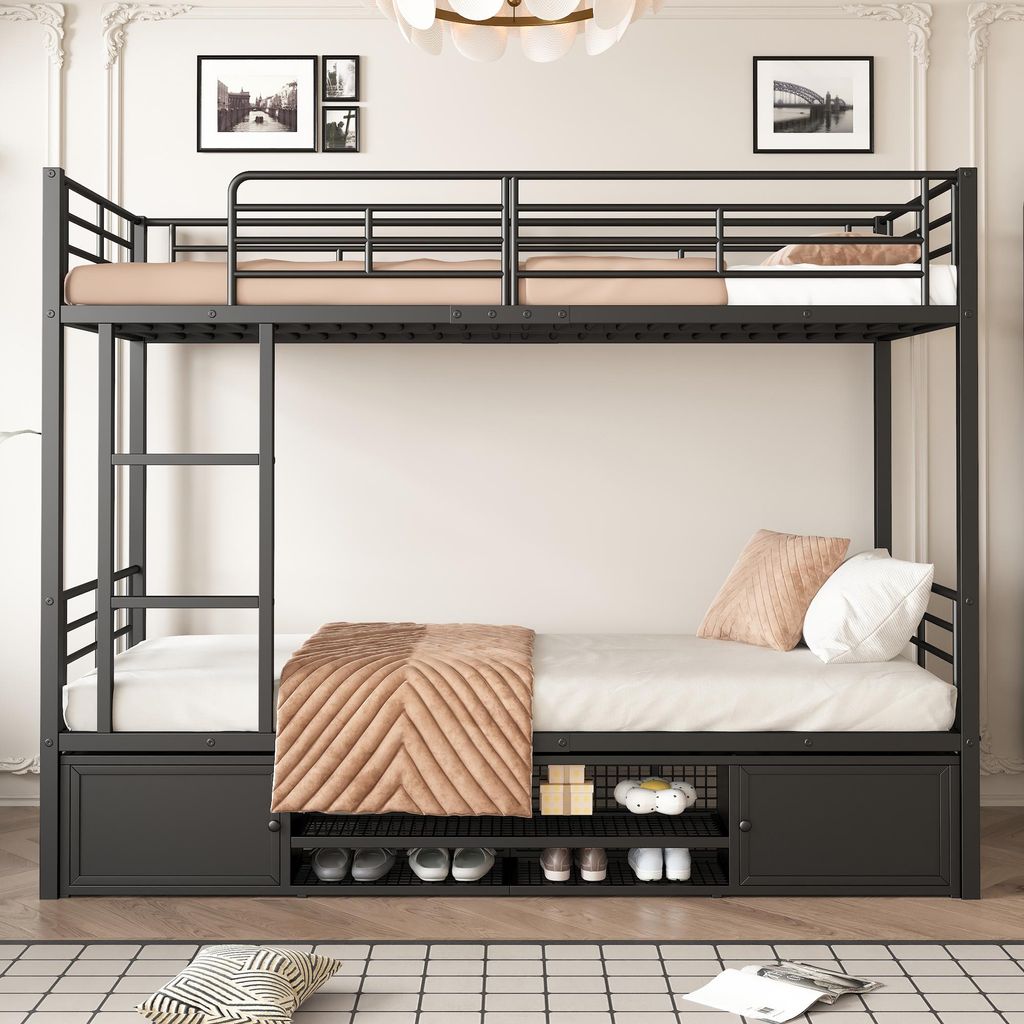 MODFU Lit Superposé Enfant 90x200 cm - Lit Métal Noir avec Image du produit 
