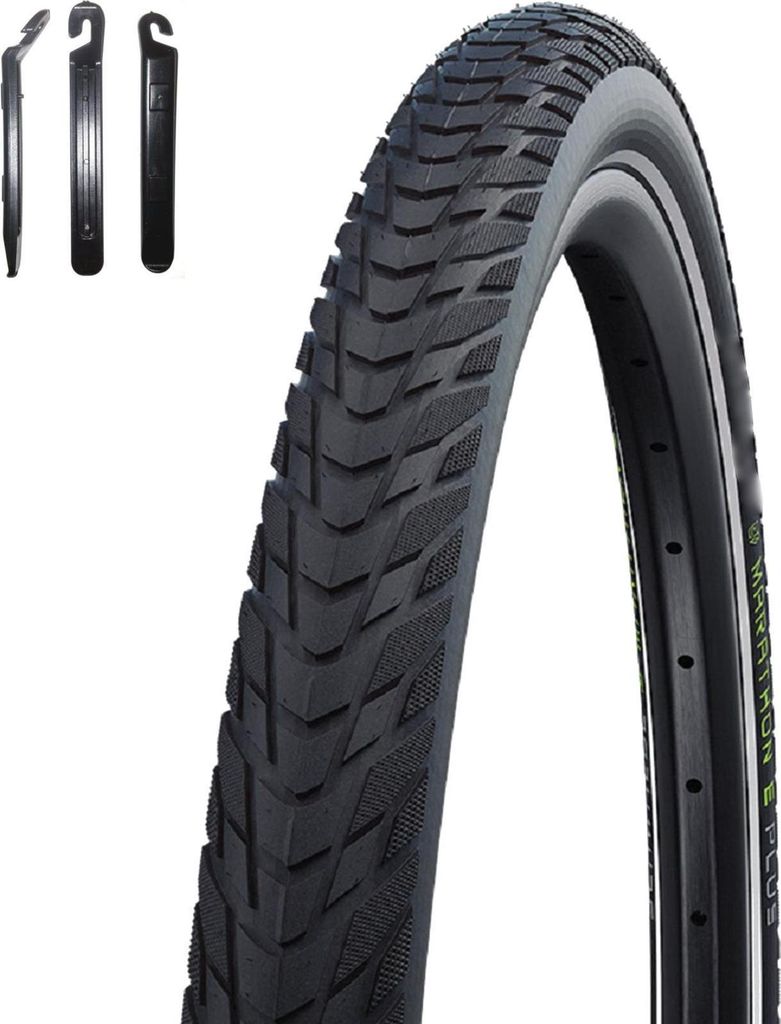 1 x Schwalbe Marathon E-Plus Smart D-Guard E-50 Schwarz-Reflex 37-622 inkl. Reifenheber