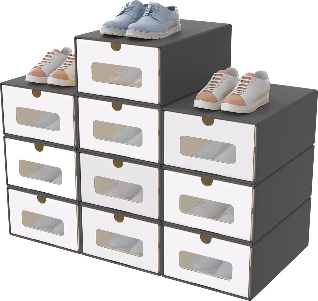 LARS360 10 Schuhboxen mit Sichtfenster, anthrazitfarbene Kraftpapier Aufbewahrung, kompakte Schuhkartons für Sneakers, praktische Ordnungslösung ...