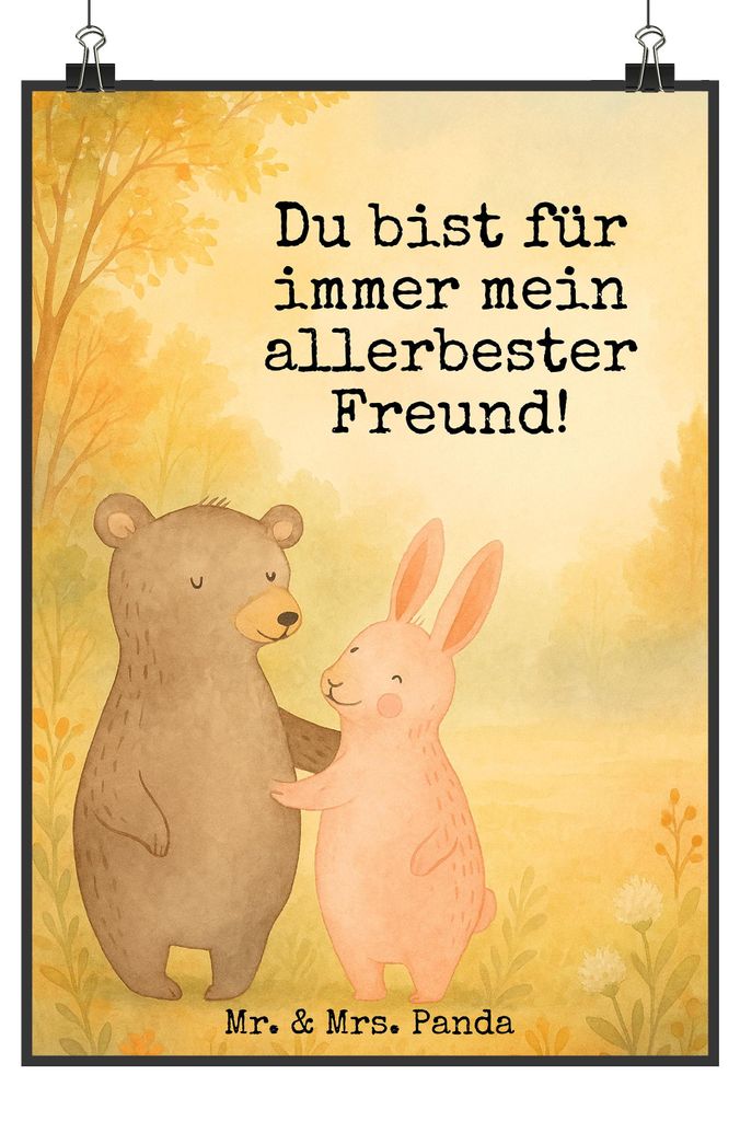Mr. & Mrs. Panda Bild Bär und Hase Umarmen Design DIN A3 - Weiß - Geschenk, Best Friends, Posterdruck, drucke, für Immer, Freundin, Kunstdruck, ...