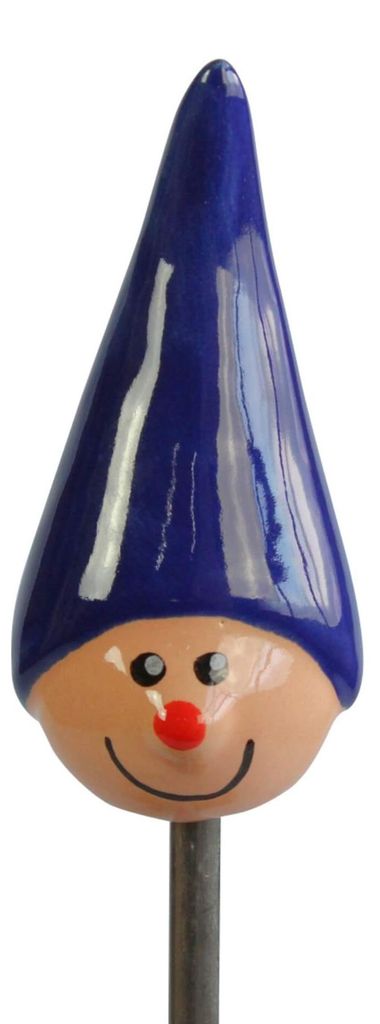 Gartenstecker Wichtel aus Keramik blau lustige Gartendeko frostfest Gartendekoration