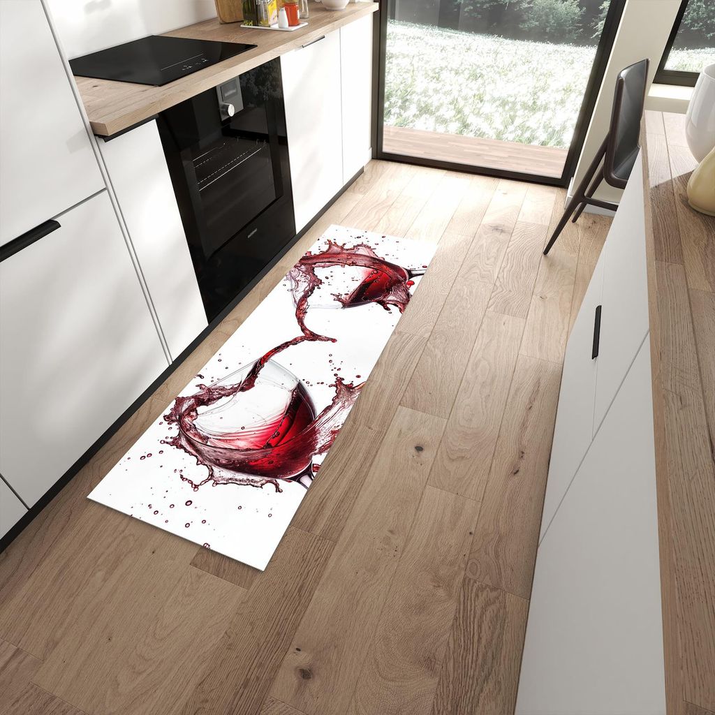 Küchenteppich 60x180cm rutschfest & abwischbar PVC Läufer - Weingläser Herz