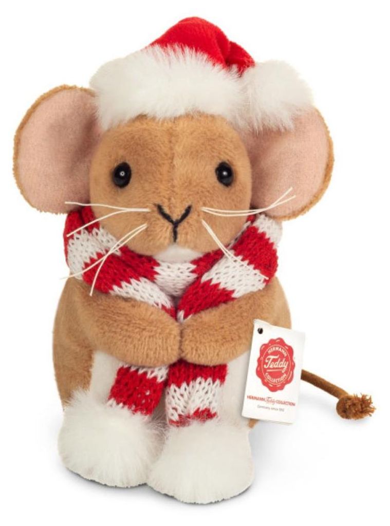 Teddy Hermann Kuscheltier Weihnachtsmaus mit Schal 11cm Produktbild 