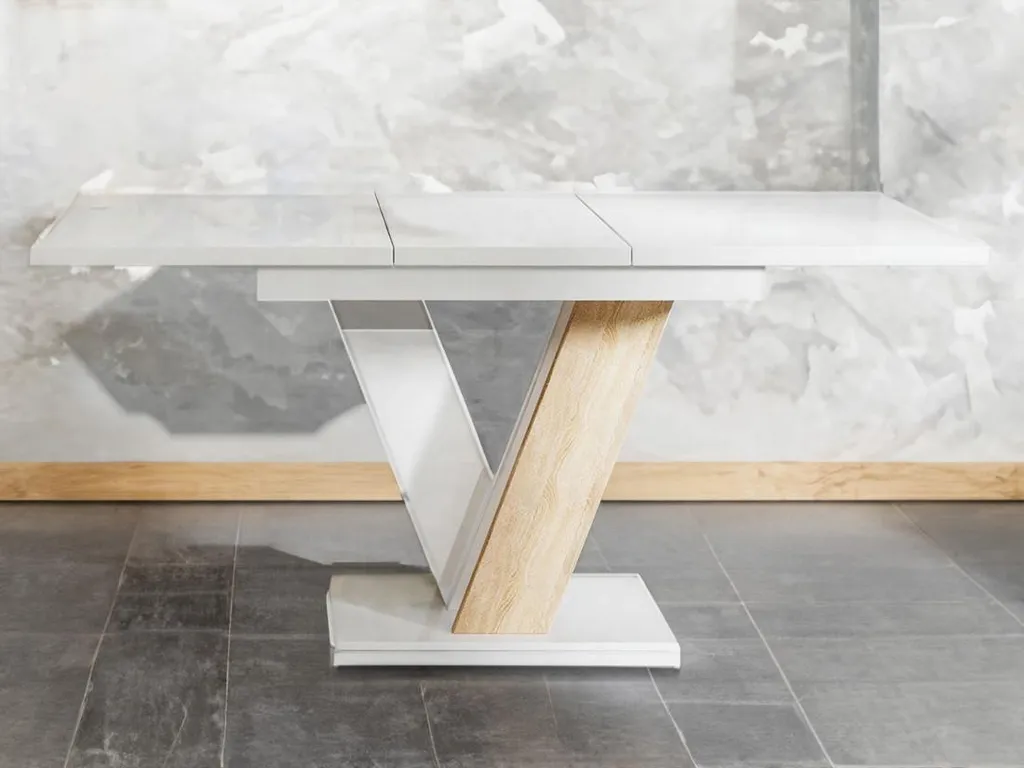 Table à manger extensible Xandriel blanc et chêne clair pour 4 à 6 pers