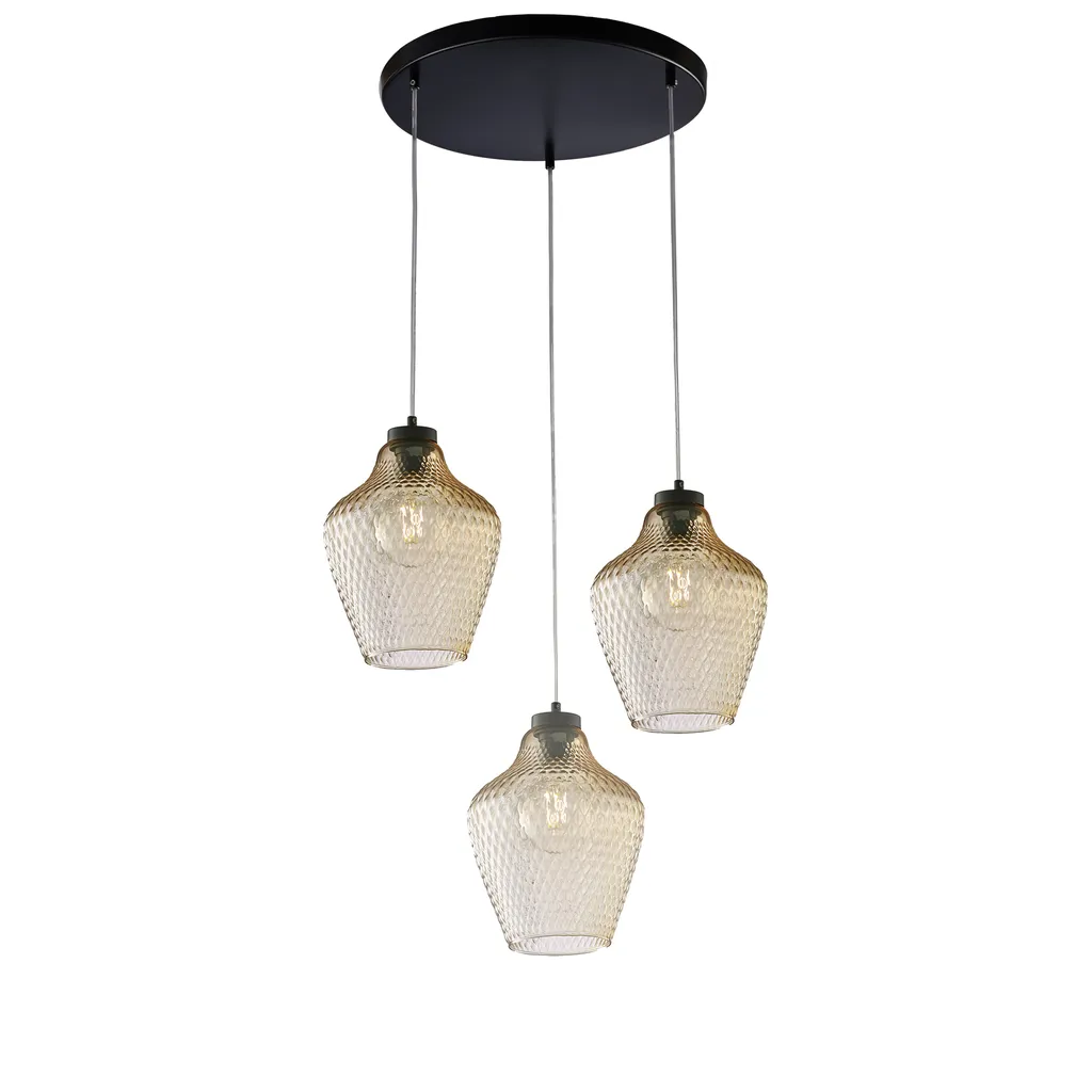 Luminaire de plafond style industriel avec 3 suspensions ambrées Maya