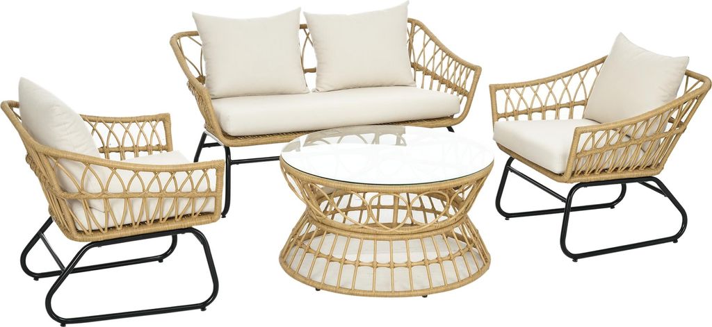Outsunny Salon de jardin 4 piššces en ršŠsine tressšŠe Image du produit 