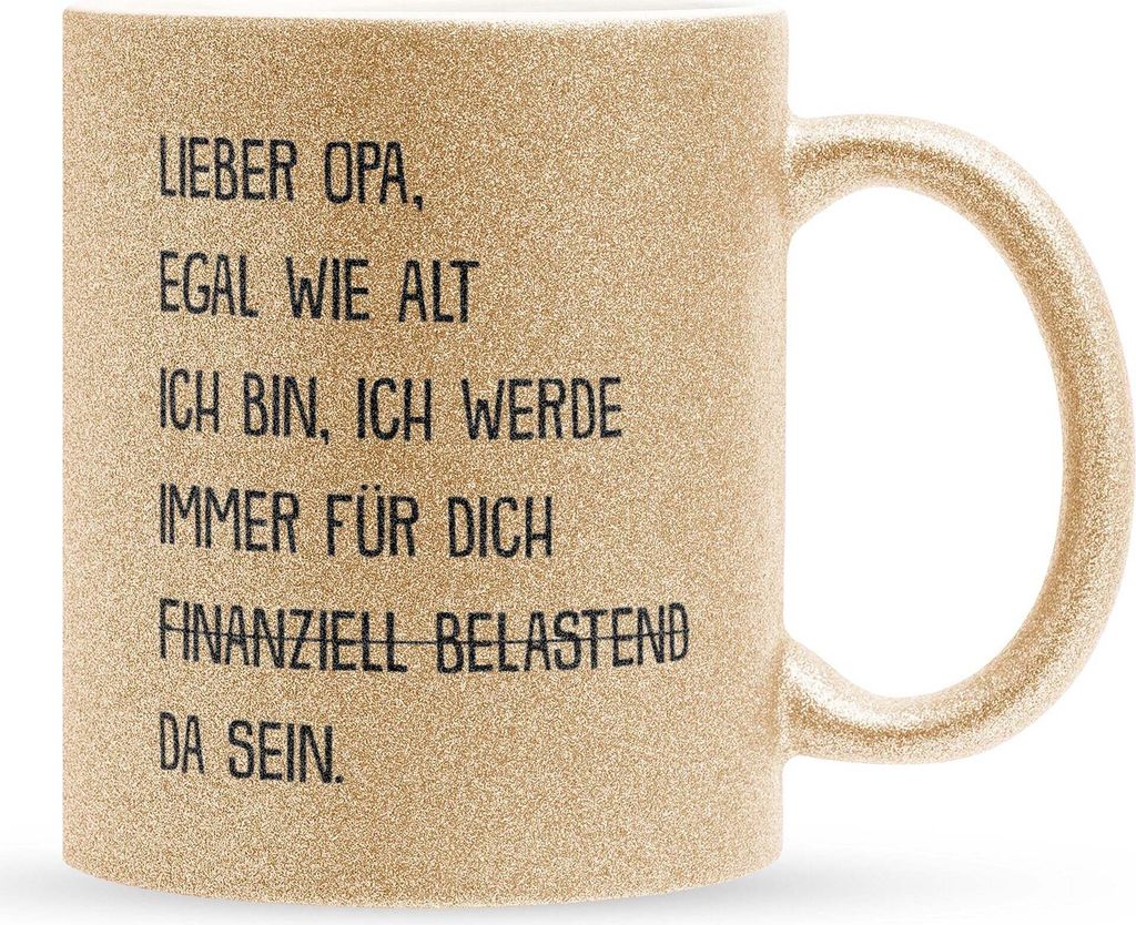 22Feels Glitzertasse Gold Opa Geschenk Geburtstag Grossvater Herrentag Rentner Kaffeetasse Männer Weihnachten Haferl Grosseltern Geschenkidee Bür...