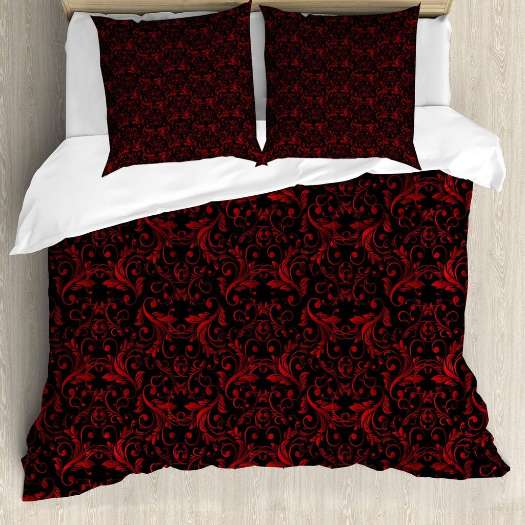 ABAKUHAUS viktorianisch Bettbezug Set, Viktorianisches Blumenmuster mit Efeu-Wirbels-Blumen-ethnischem Entwurfs-Bild-Druck, 200 x 200 cm + 80 x 80 ...