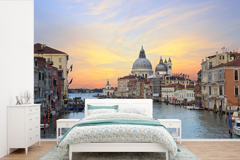 MuchoWow Fototapete für Wohnzimmer oder Schlafzimmer Wandtapete Vinyl Motivtapete Italien - Sonnenuntergang - Venedig - 330x220 cm - Fototapeten