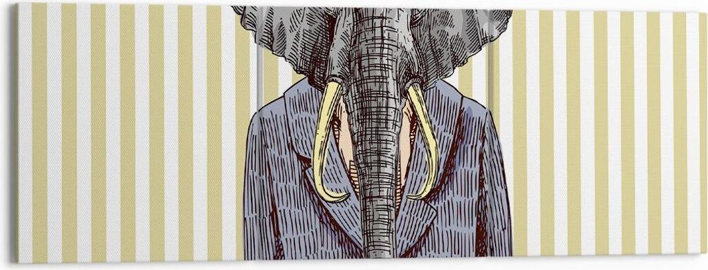 Bild auf Leinwand - Leinwandbild - Elefant Anzug Abstraktion Abbildung - 150x50cm - Wand Bild - Wanddeko - Leinwanddruck - Bilder - Kunstdruck - Le...