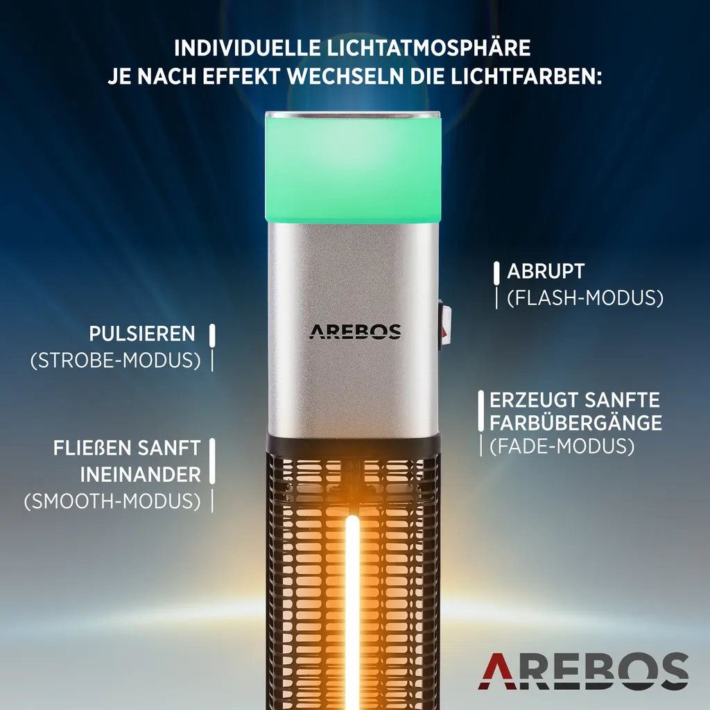 Chauffage de terrasse 1500W télécommandé avec éclairage LED AREBOS gris - 6