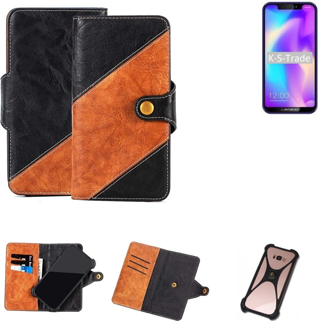 K-S-Trade Handyhülle Schutzhülle Bookstyle Case Wallet-Case kompatibel mit Leagoo S9 Handy Cover Bumper Klapphülle schwarz hellbraun 1x