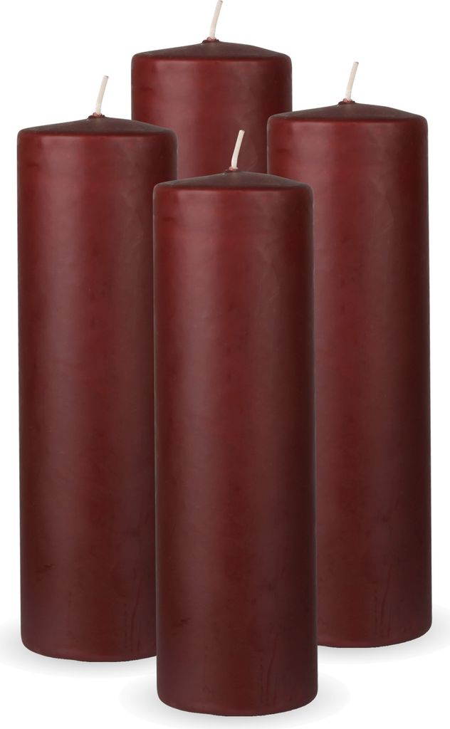 HS Candle Stumpenkerzen 4er Pack "Braun", Größe Ø7 x 20 cm, Wachskerzen lange Brenndauer bis zu 65 Std. - unparfümierte Säulenkerzen - viele F...