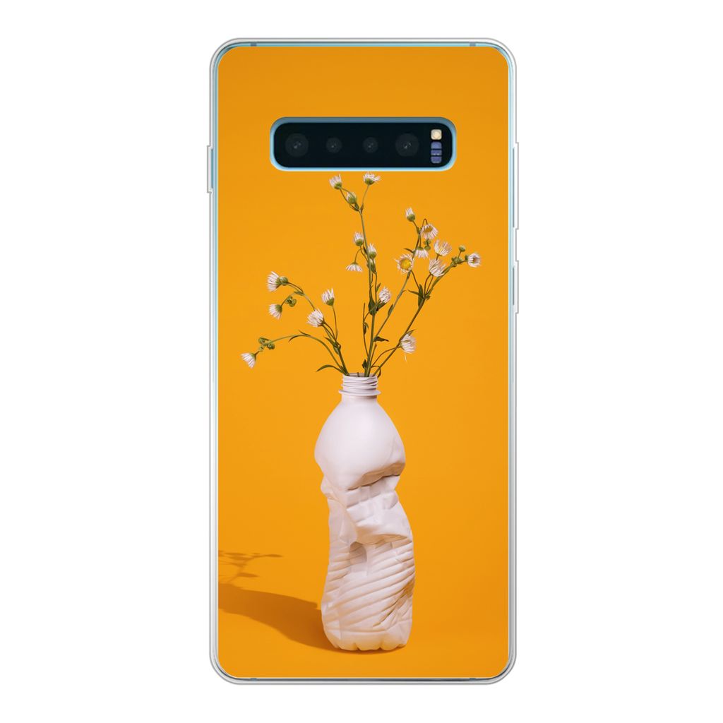 MuchoWow Handyhülle Schutzhülle Hülle für Samsung Galaxy S10 Plus Flasche - Blumenstrauß - Gelb Silikon Softcase Handy Hülle - Schutzhülle