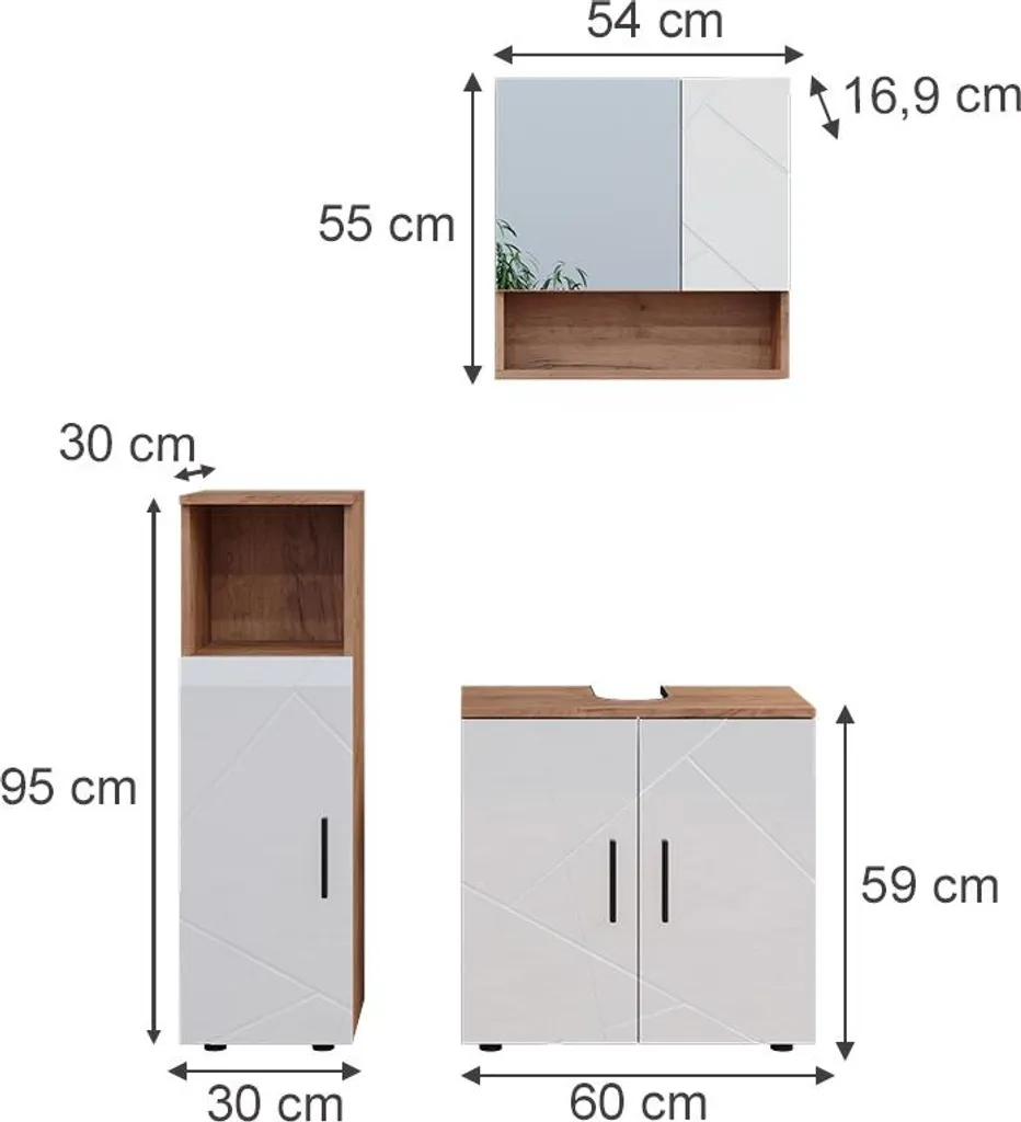 Vicco Irma Set de Bain 3 Éléments Blanc Brillant et Chêne Doré Modèle 40538 - 7