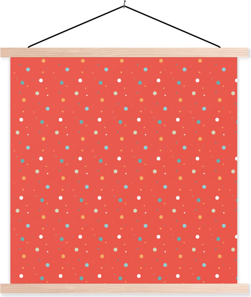 MuchoWow Textilposter Tupfen - Rot - Muster 120x120 cm mit holzfarbenen Rahmen - Textil-Poster