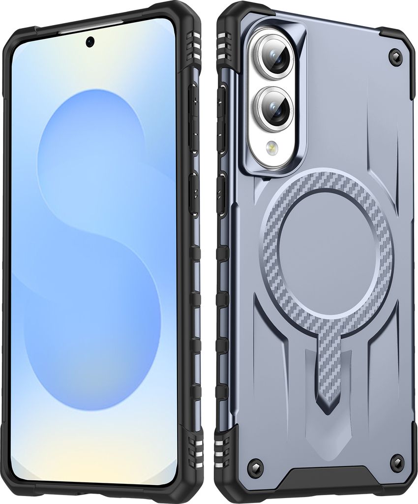 Magnetisch Hülle für Samsung Galaxy S25 Edge, Dual Layer PC TPU Stoßfest Handyhülle Grau