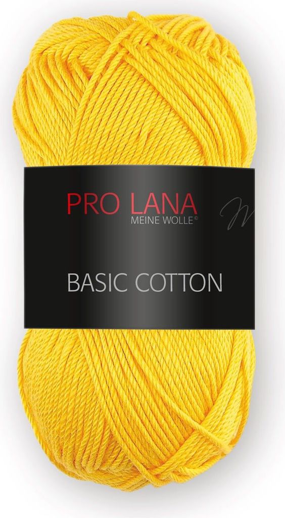 A ball of yellow yarn with a black label.