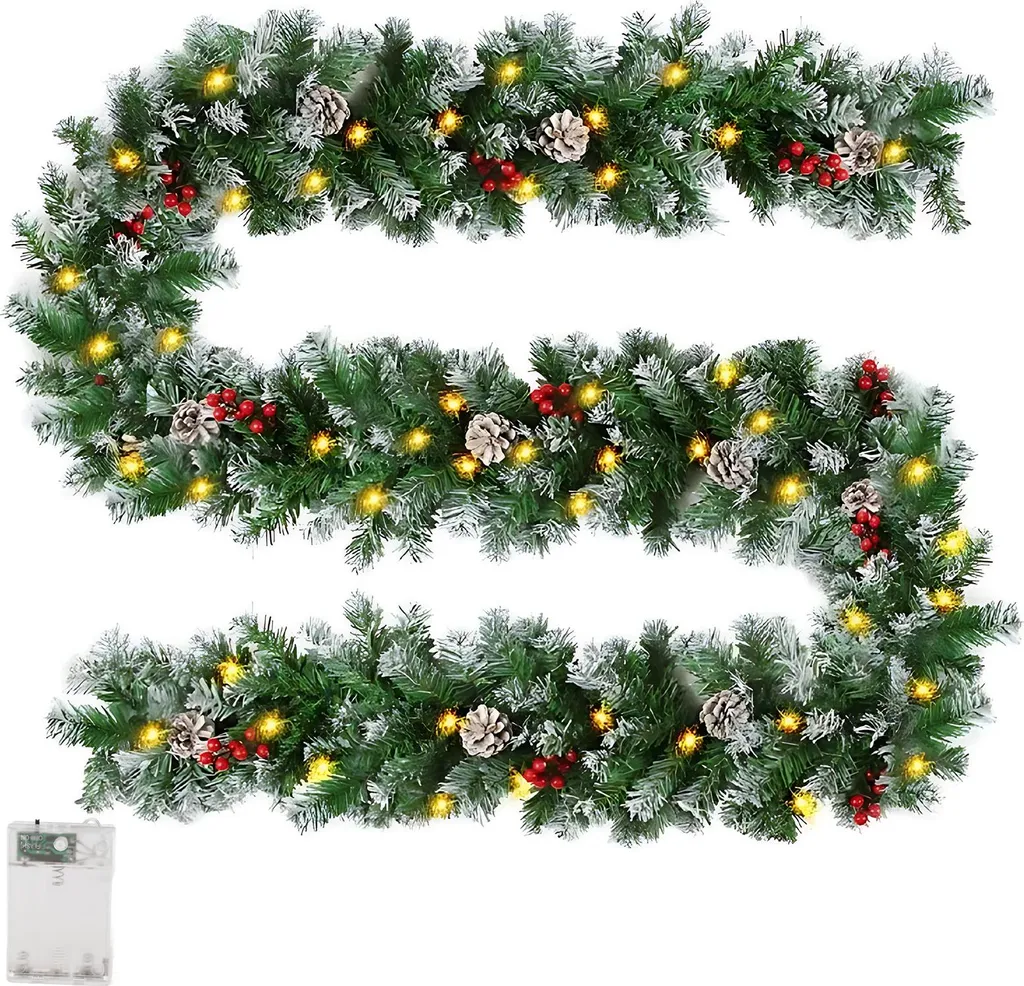Guirlande sapin artificielle lumineuse Noël pour rampe et cheminée 5m