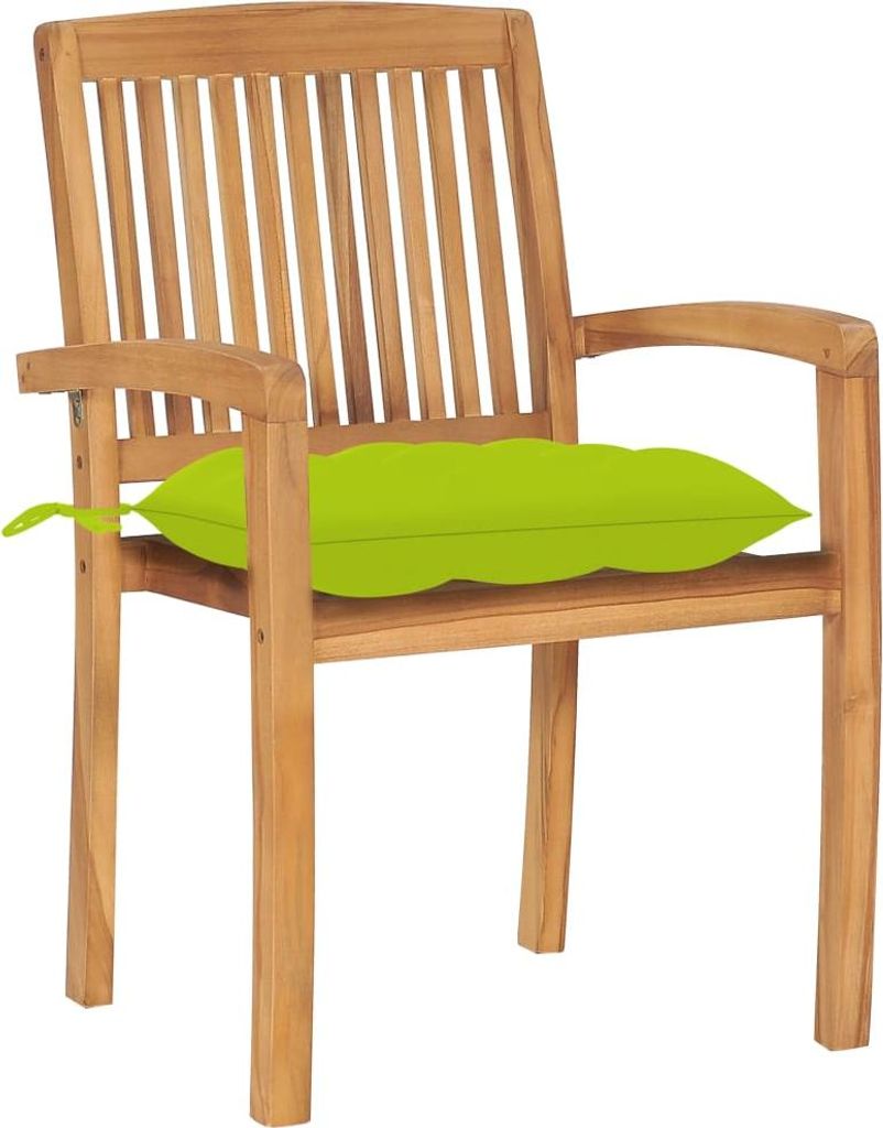 vidaXL Gartenstühle 2 Stk. mit Hellgrünen Kissen Massivholz Teak