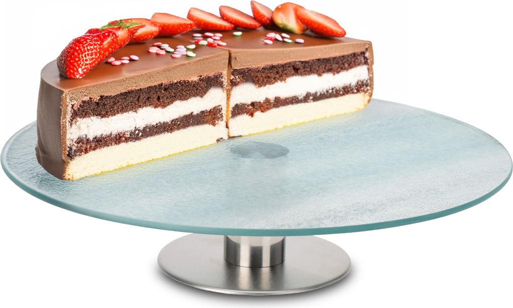 1.04 Glas Kuchenplatte auf Fuß - ca. Ø 30 - Torten Ständer drehbar