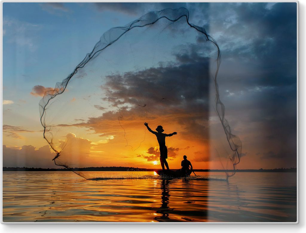 DEQORI Schneidebrett Glas 40x30 cm 'Netz des Abendrots' Schneideplatte Servierplatte groß