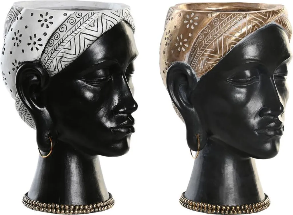 Figurine DKD Home Decor Coloniale Africaine Argentée et Marron 2 Pièces