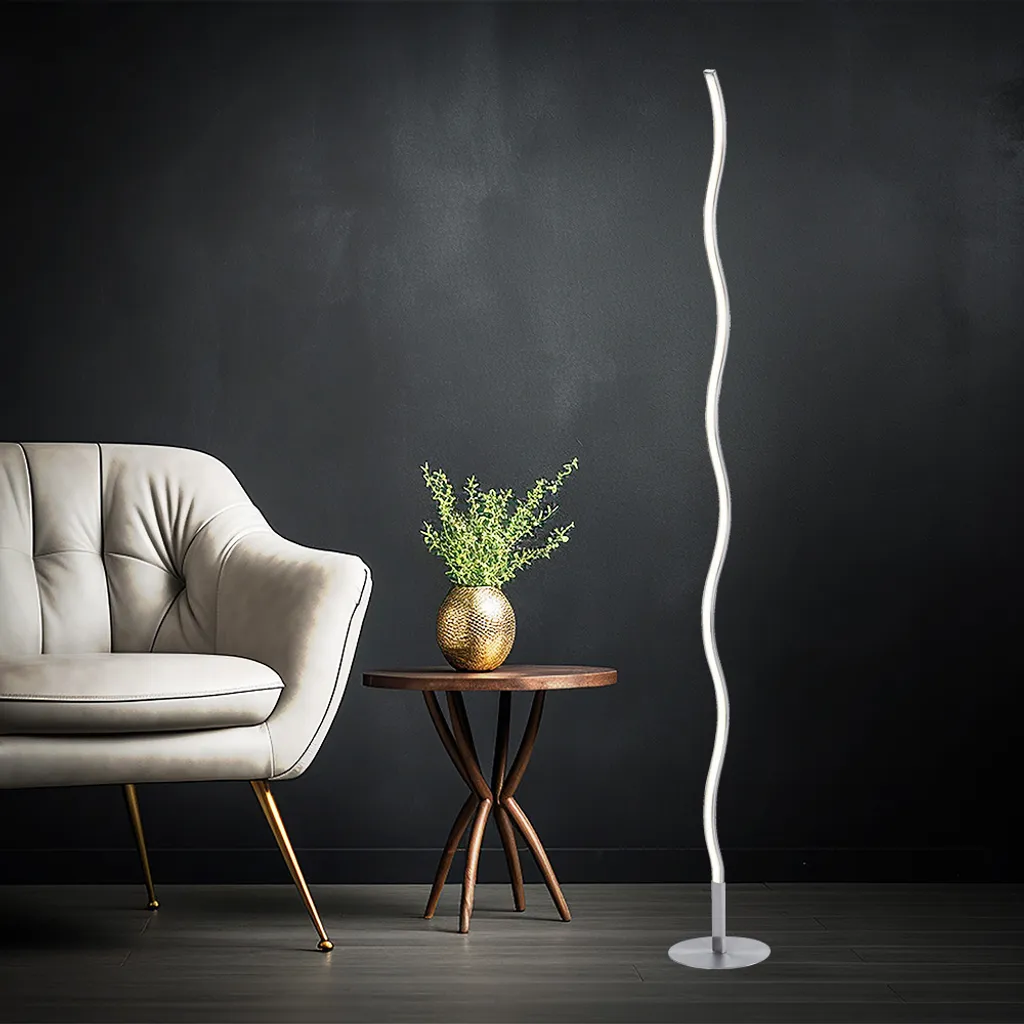 Lampadaire Design Vague Argenté avec LED Intégrées 120cm - Forme Incurvée - 12