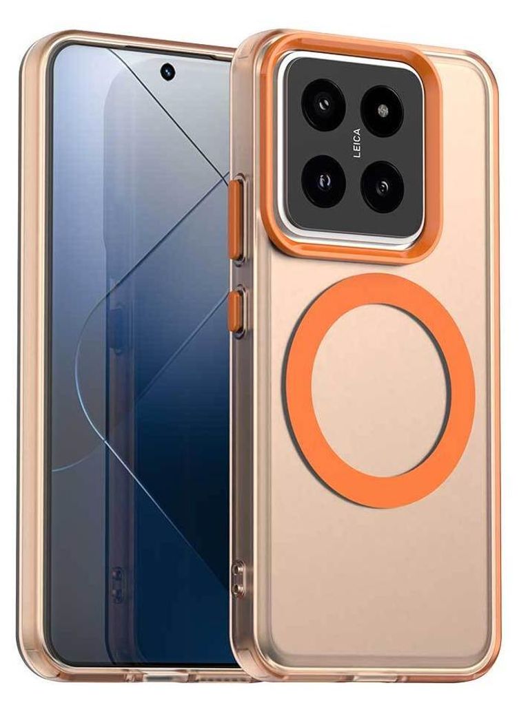 Magnetisch Hülle für Xiaomi 14 Pro, Schlank Durchscheinend Matt Stoßfest Handyhülle Orange