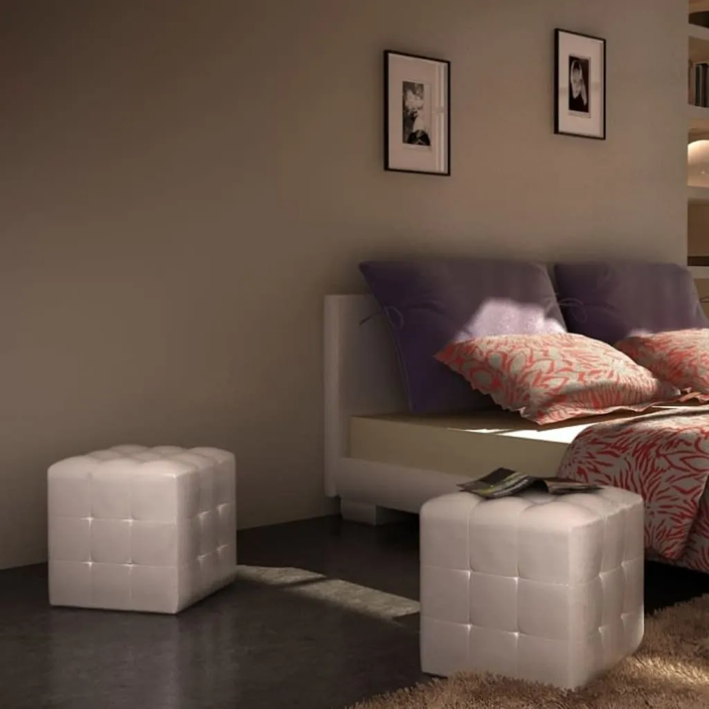 Petit tabouret cube blanc pour coiffeuse ou entrée - Gain de place idéal - 4