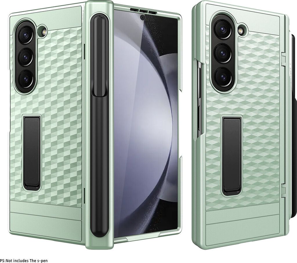 Handyhülle für Samsung Galaxy Z Fold 6 Militärischer Hülle mit Displayschutzfolie und Stiftschlitz, Scharnierschutz, Ständer hellgrün