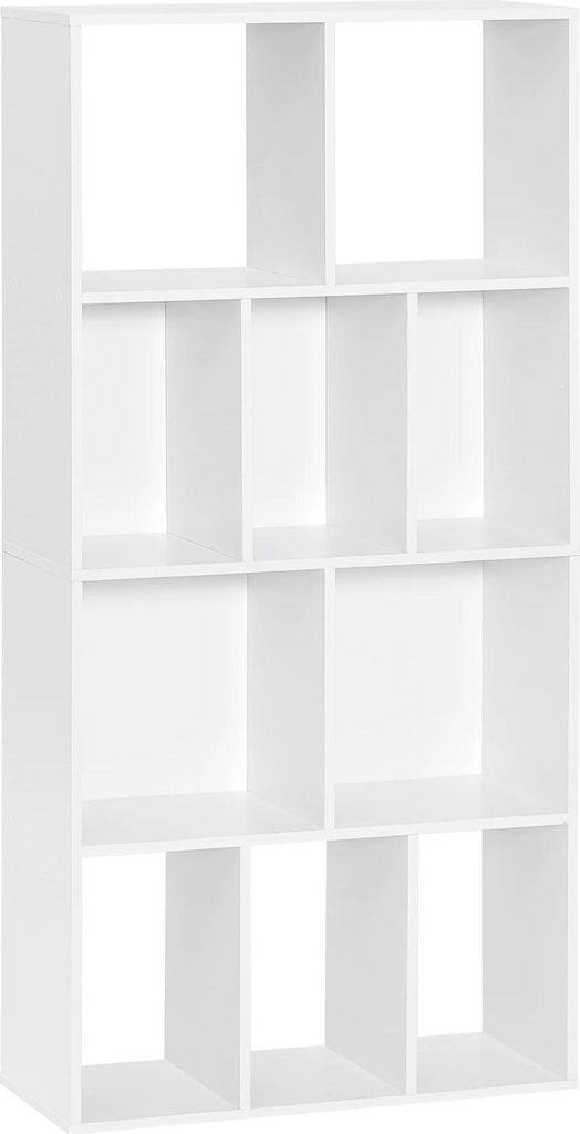 Bücherregal - Würfelregal - 4 Ebenen - 10 offene Fächer - 60x20x120 cm - E1 Spanplatte mit Melamin - Modernes Design - Weiß