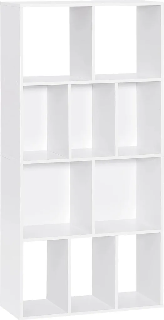 Bibliothèque 10 compartiments bois blanc mélamine 4 niveaux 60x20x120 cm