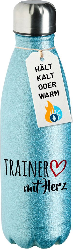 Huuraa Trinkflasche Trainer mit Herz 500ml Blue Edelstahl Wasserflasche Trinkflasche Geschenkidee