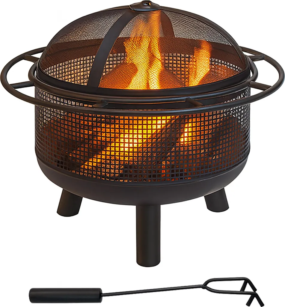 Brasero de jardin anti-étincelles en métal robuste avec tisonnier