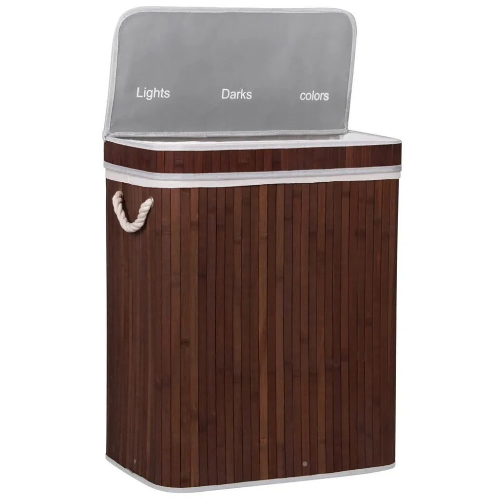 Springos Panier à Linge en Bambou Marron 100L avec 3 Compartiments - 5