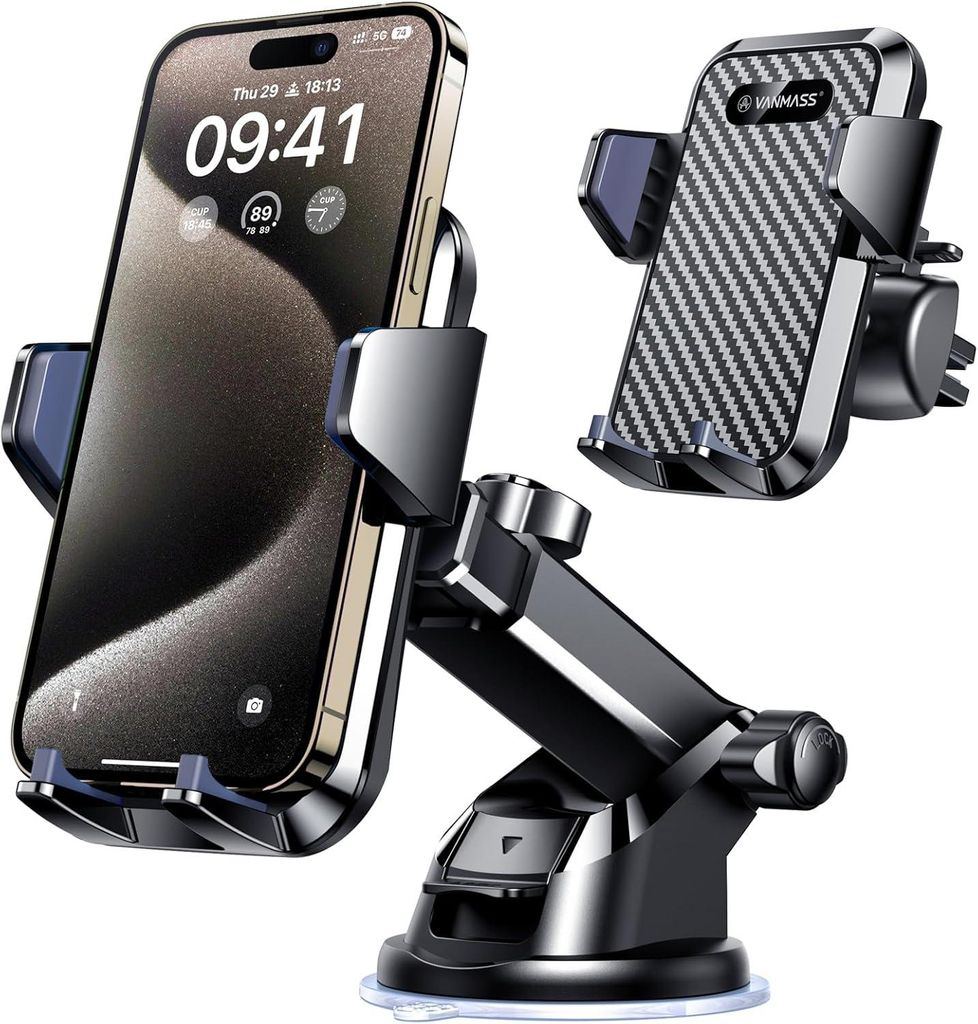 Handyhalterung Auto 2026 neuste Version Handy Halterung Auto 4 in 1 Lüftung & Saugnapf Handyhalter Auto Kratz Schutz Golfmobilzubehör für iPhone...