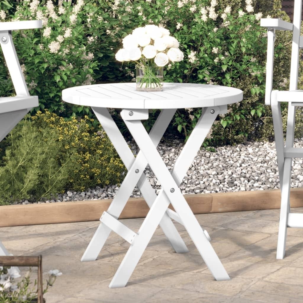 The Living Store Gartentisch Klappbar Weiß Ø 46 cm Massivholz Akazie