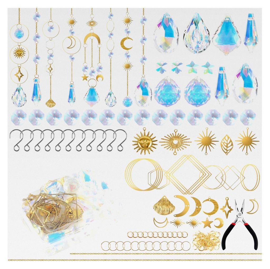 200 Stück Kristall-Sonnenfänger, Bastelset für Erwachsene, Kristalle zum Aufhängen als Sonne-Mond-Anhänger, DIY-Bastelsets für Fenster und Ga...