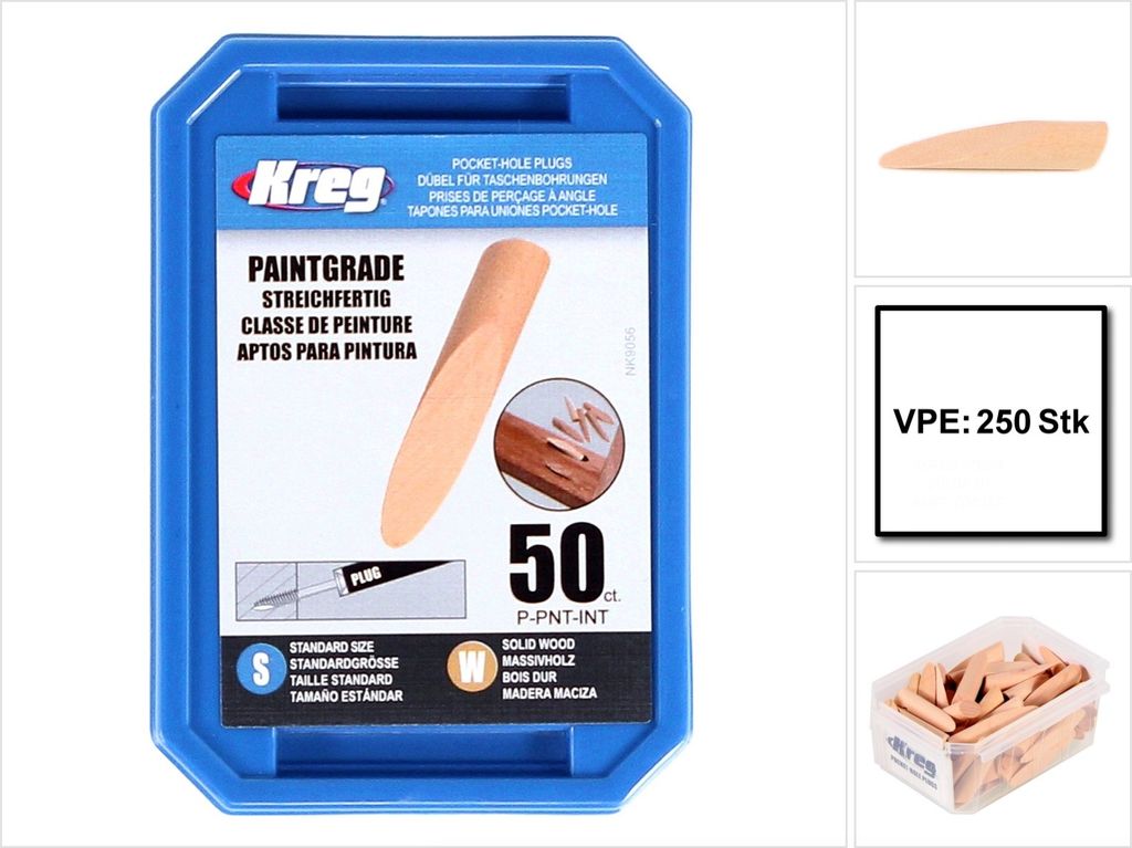 KREG Pocket-Hole Stopfen Massivholz Dübel streichfertig 250 Stk. ( 5x P-PNT ) kürzbar