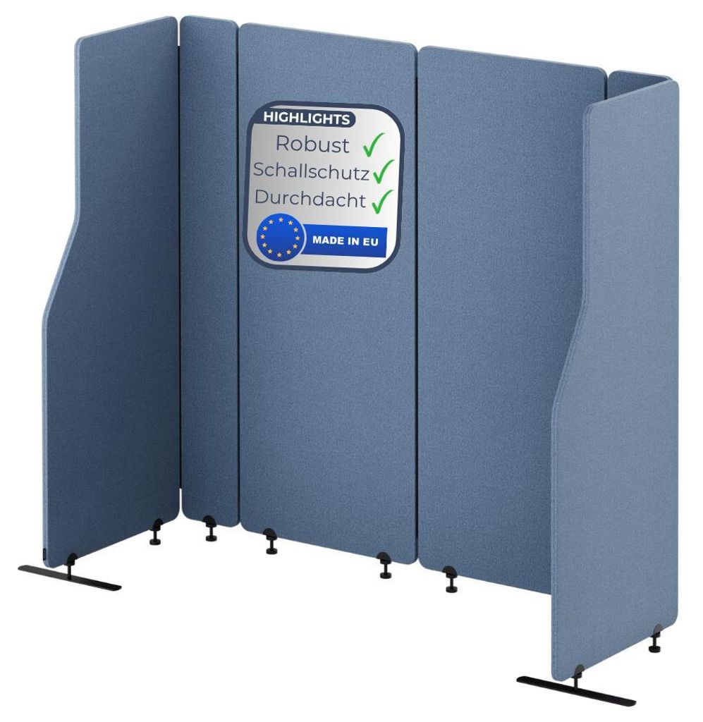 Akustik-Trennwand mit Schalldämmung PEOLT - 145x280x1,8cm Blau | Stellwand Büro Raumteiler Office-Akustikwand Sichtschutz freistehend
