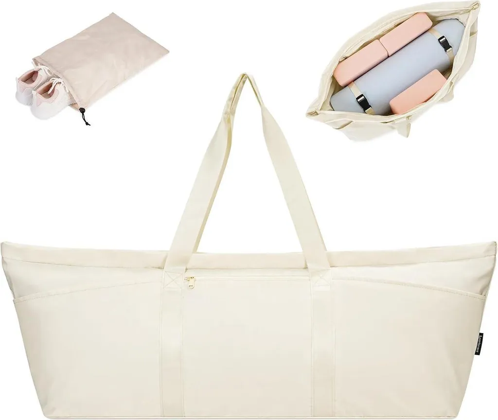 Sac de Yoga Beige Femme - Compartiment Humide et Sac à Chaussures Inclus