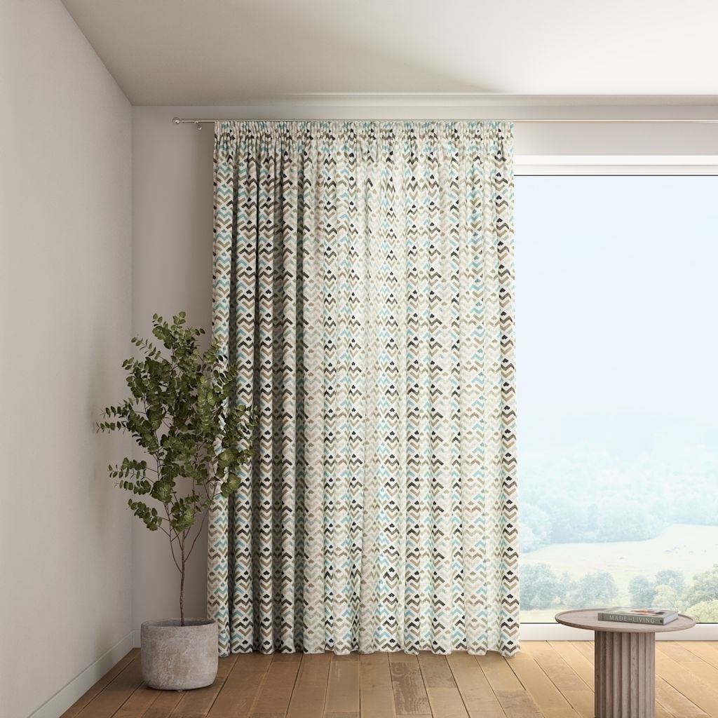 Dekoria Vorhang mit Kräuselband, blau-beige, 130 x 100 cm Produktbild 