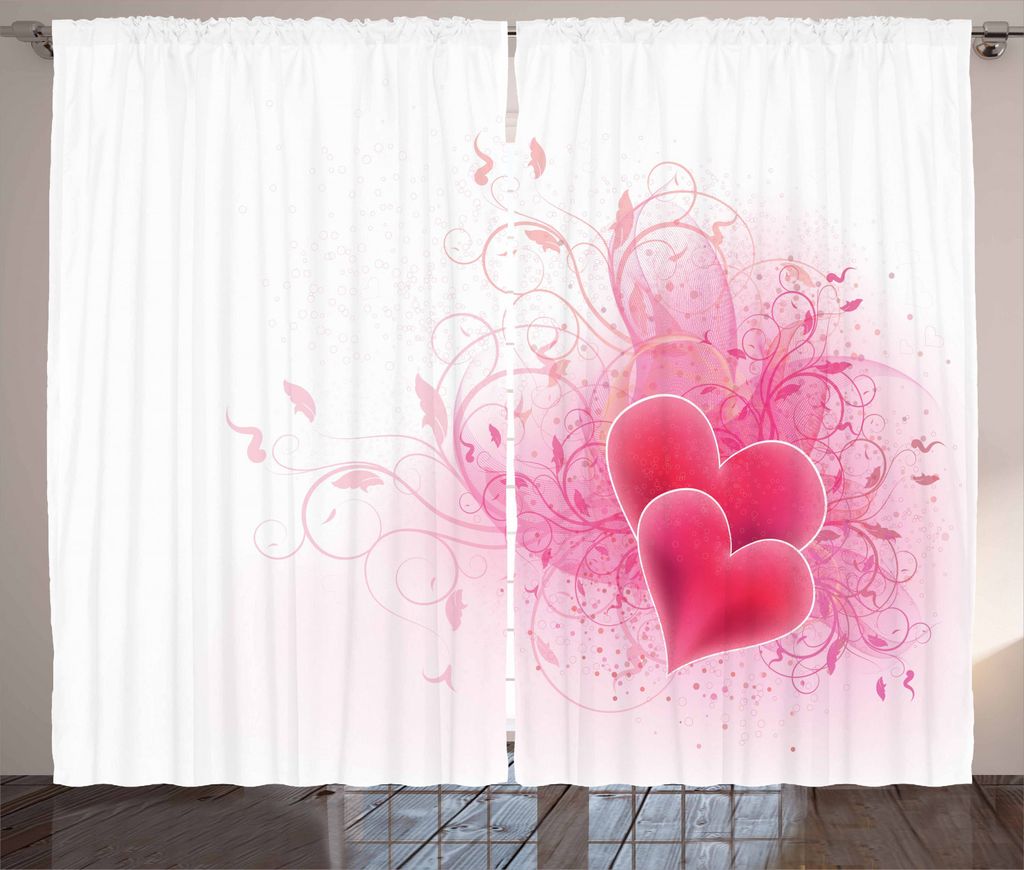 ABAKUHAUS Romantisch Rustikaler Vorhang, Valentinstag Design, Wohnzimmer Universalband Gardinen mit Schlaufen und Haken, 280 x 225 cm, Weiß Rosa