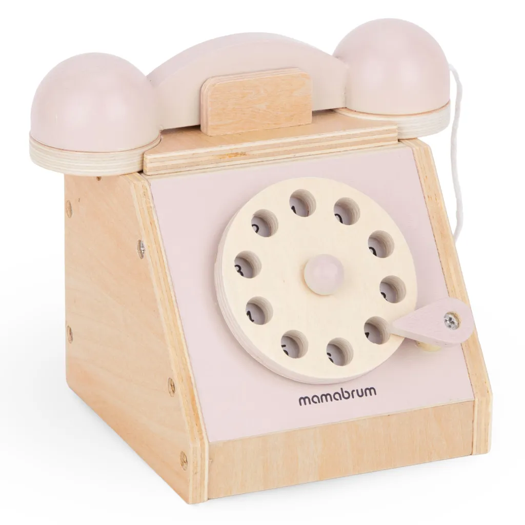 Téléphone rétro bois rose pastel - Design authentique et bois véritable
