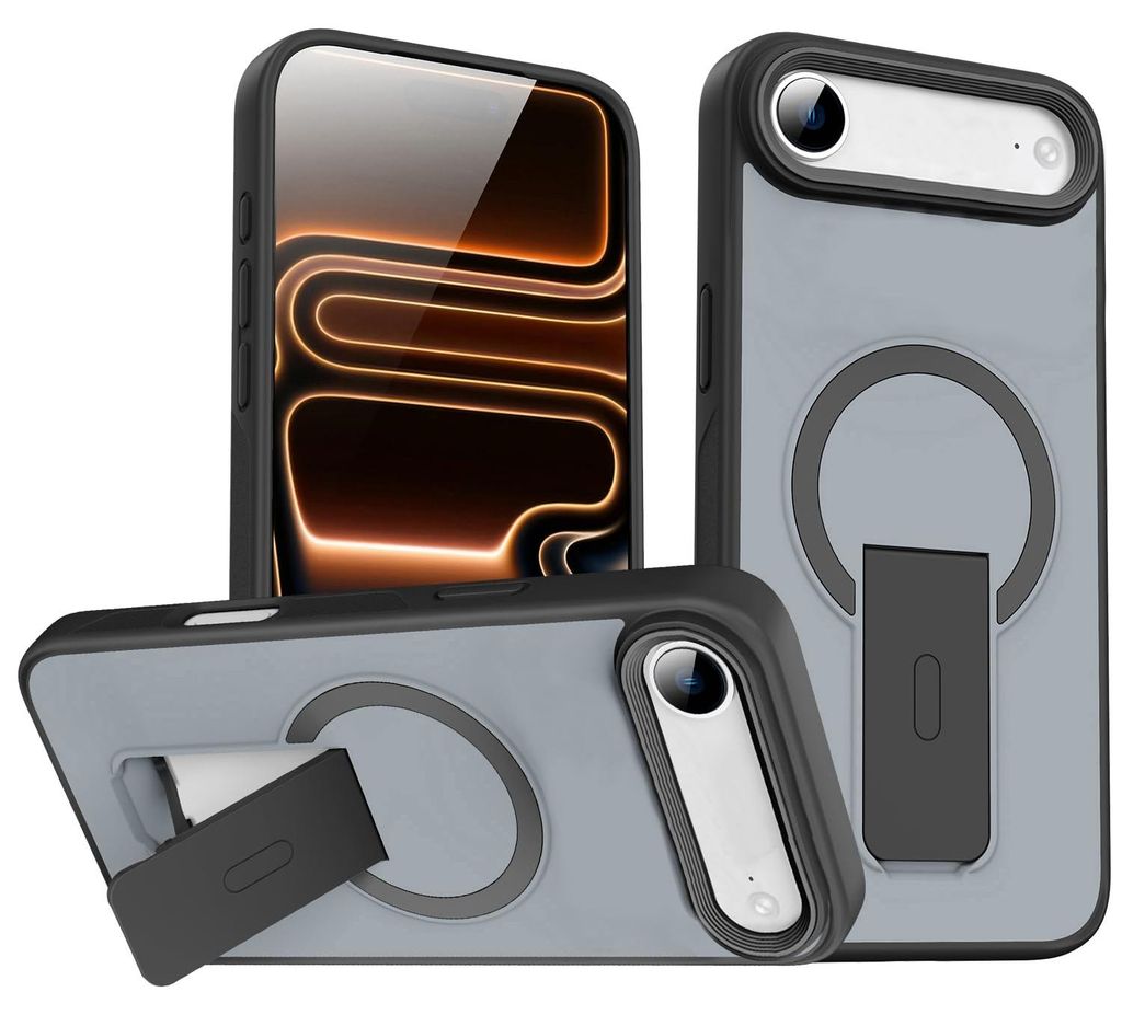 Magnet Ständer Hülle für iPhone Air / 17 Air, Kompatibel mit MagSafe, Matt Rückseite Stoßfeste Handyhülle Schwarz
