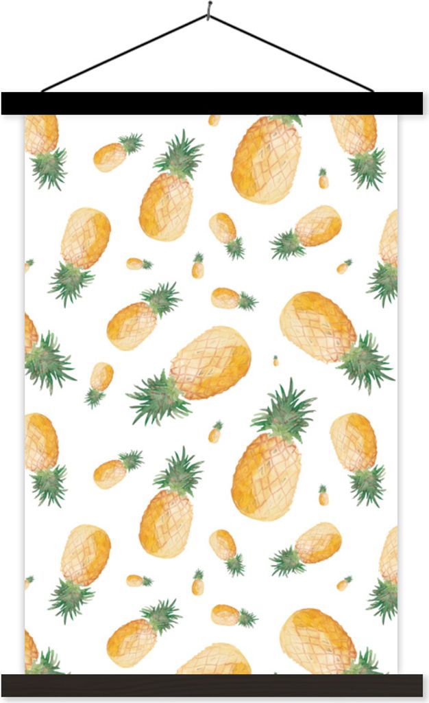 MuchoWow Textilposter Ananas - Aquarellfarbe - Muster 40x60 cm mit schwarzem Rahmen - Wanddekorationen